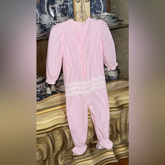 Vintage Yellow Bird pink frilly micro fleece footed pajamas 4t girls - Picture 2 of 6